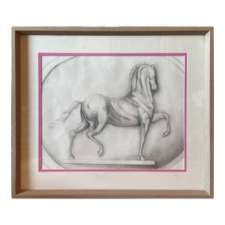 Framed Vintage Hand Drawing of Sforza Horse After a Leonardo Da Vinci's Sketch For Sale