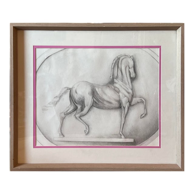 Framed Vintage Hand Drawing of Sforza Horse After a Leonardo Da Vinci's Sketch For Sale