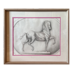 Framed Vintage Hand Drawing of Sforza Horse After a Leonardo Da Vinci's Sketch