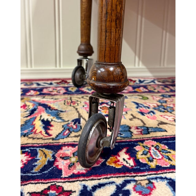 Antique English Trolley Tea Cart Pastry Cocktail Bar Cart Tray Tudor Oak 1930s 2 For Sale - Image 14 of 18