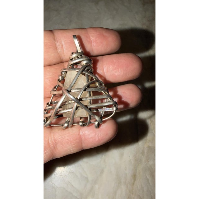 Wire-Wrapped Pendant Featuring a Raw Gemstone Quartz Silver-Plated For Sale - Image 13 of 15