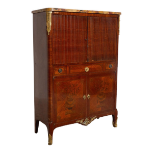 French Transition 18th Century Marble Top Marquetry Secrétaire À Abattant Chest With Brass Mounts