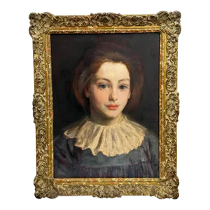 Late 19th Century British Oil Painting Portrait of a Young Lady Blue Dress by George Percy Jacomb-Ho