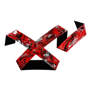 1990 Abstract Richard Mann Folded Plexiglass Ribbon Wall Sculpture Red Black & Metallic Silver