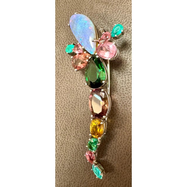 Opal, Green Tourmaline & Multi Color Stone Brooch /Pin 18 Kt Gold 13gm By Medina secure brooch pin with safety catch . 18...