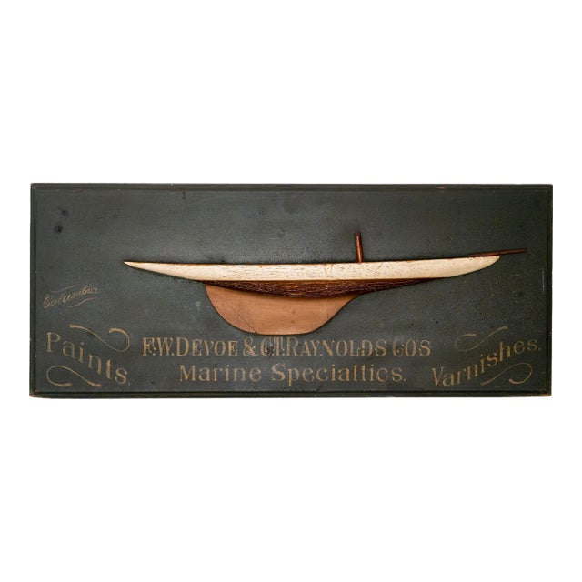 1900s f.w. Devoe & c.t. Reynolds Marine Paints Half-Hull Advertising Plaque “Columbia” For Sale
