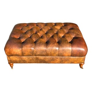 Mid 20th Century Lee Industries Tufted Leather Ottoman on Casters For Sale