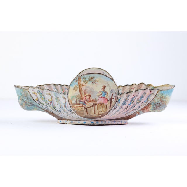 Antique Viennese Enamel & Silver Footed Dish, Courting Scenes, 19th C. For Sale - Image 4 of 8