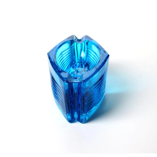 1970s Vintage Sklo Union Blue Glass Ashtray – Czech For Sale - Image 5 of 8