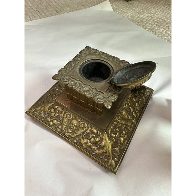English Antique English Brass Inkwell For Sale - Image 3 of 6