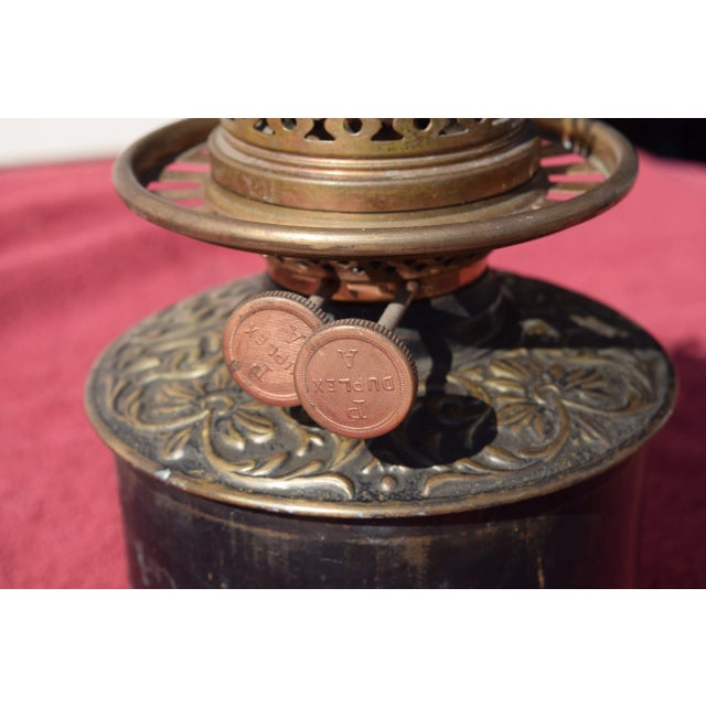 Antique Mid 19th Century Adjustable Wrought Iron Floor Oil Lamp Marked Duplex & B&H Mfg For Sale - Image 4 of 12