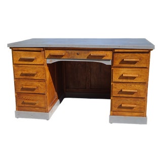 Vintage American Oak Desk, 1950s For Sale