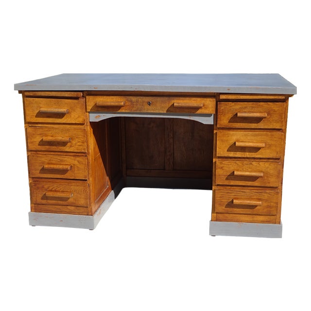 Vintage American Oak Desk, 1950s For Sale