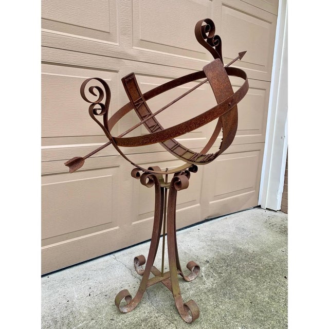 Late 20th Century Large Vintage English Country Classical Wrought Iron Garden Armillary Sundial on Stand For Sale - Image 5 of 12