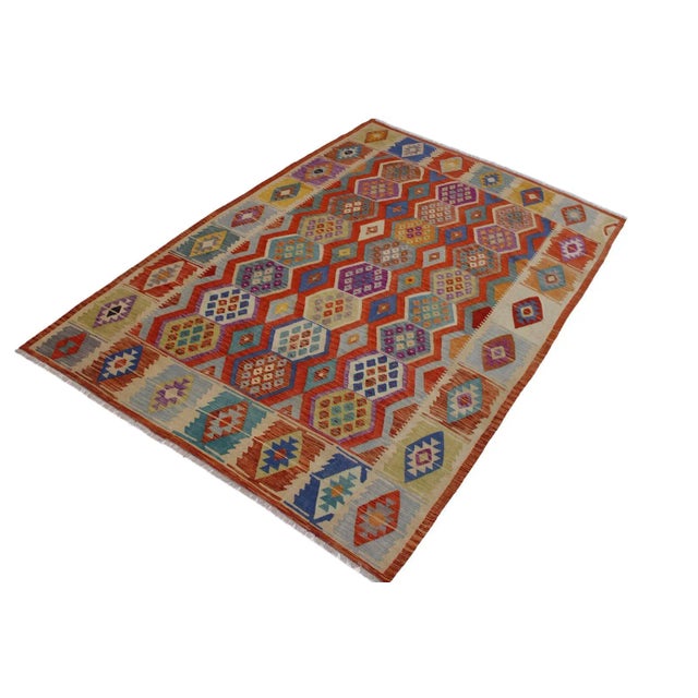 Boho Chic 1990s Boho Chic Kilim Rust Beige Wool Rug - 8'3" X 9'10" For Sale - Image 3 of 7