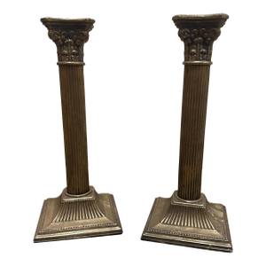 Pair of Neoclassical Corinthian Column Brass Candlesticks