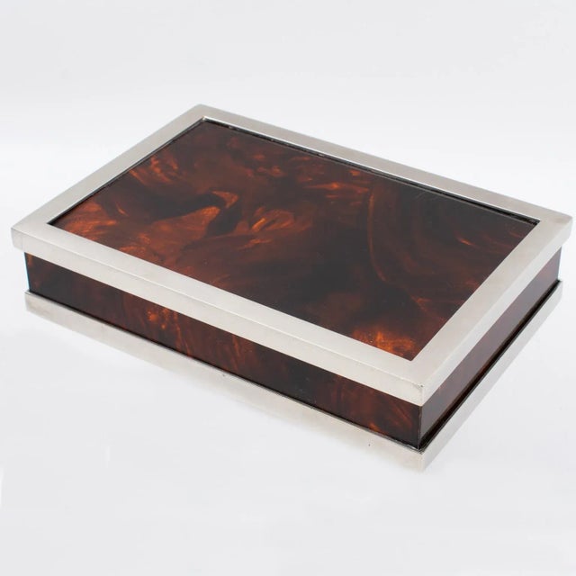 Metal Maison Mercier Paris, Tortoiseshell Lucite and Chrome Box, 1970s For Sale - Image 7 of 11