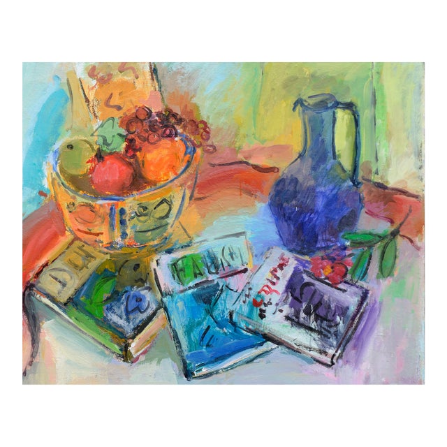 Fauvist Still Life With Fruit Basket and Books by Anthony Rappa For Sale