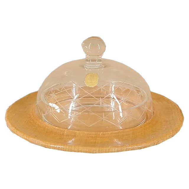 Glass and Wood Butter Dish from VEB Kunst, 1960s For Sale