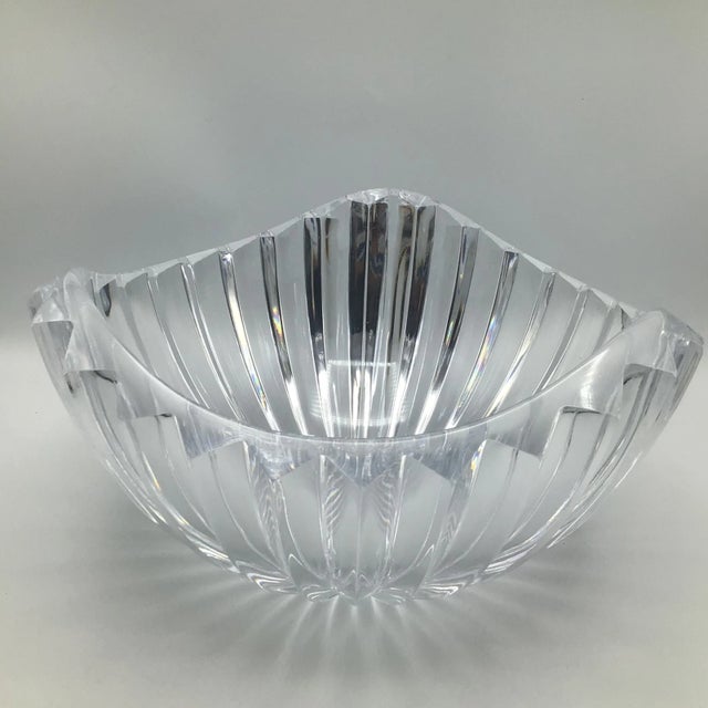 Very heavy rolling rim flutted crystal studio art bowl. Made by Mikasa this is a great center piece fruit bowl