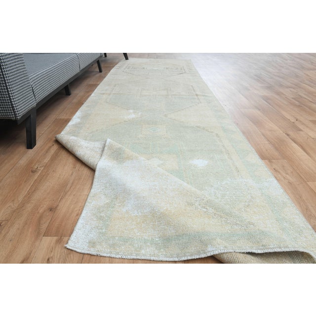 Textile 1970s Vintage Handmade Wool Cotton Turkish Beige Runner Rug For Sale - Image 7 of 11