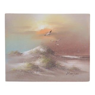 1980s Artist Signed Seascape Original Oil Painting on Canvas For Sale