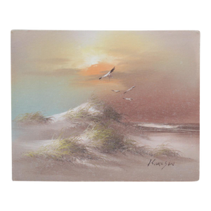 1980s Artist Signed Seascape Original Oil Painting on Canvas