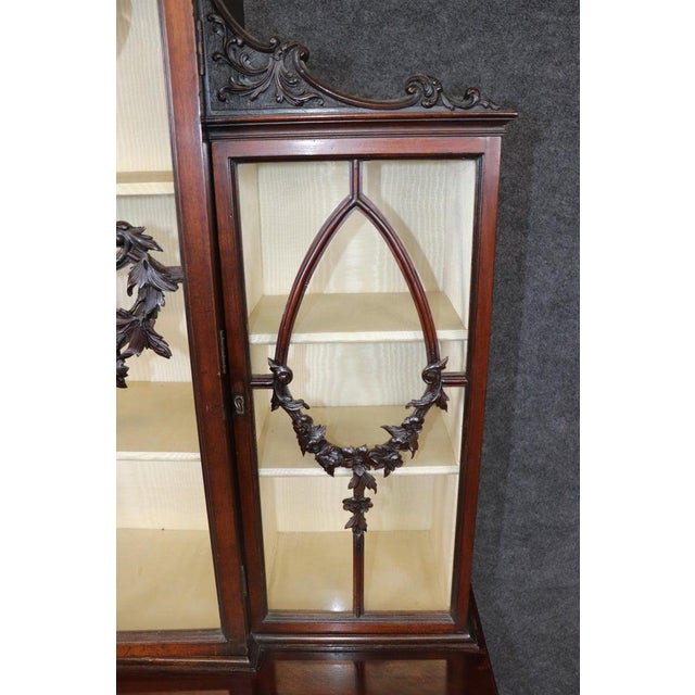 Fine Quality English Georgian Mahogany Carved Gothic Style China Cabinet Vitrine For Sale - Image 12 of 12