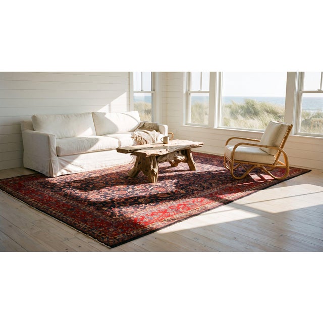 Fabulous Navy Blue and Red Color With Unique Florid Design Sarouk Rug For Sale - Image 13 of 13