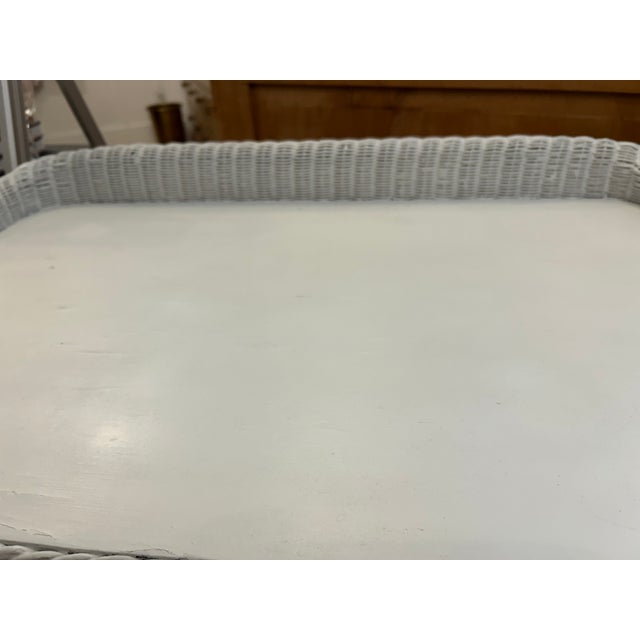 Vintage White Wicker Writing Desk / Vanity Table With Drawer For Sale - Image 15 of 15