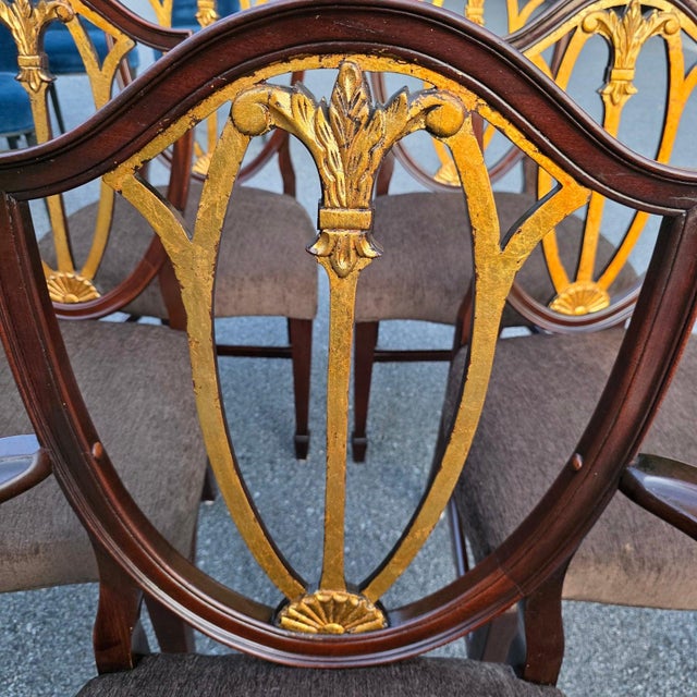 English Regency Revival Mahogany and Gilt Shield-Back Dining Chairs, Set of Five, Circa 1930 For Sale - Image 14 of 18