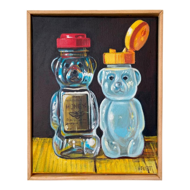 Sweet Honey Bear Bottles Still-Life Painting, Framed For Sale