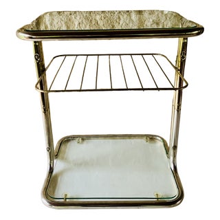 Brass & Glass Side Table with Magazine Rack, 1970s For Sale