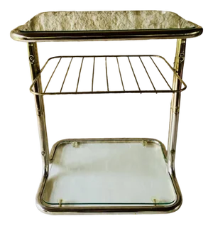Brass & Glass Side Table with Magazine Rack, 1970s