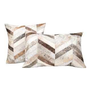 Canvello Genuine Cowhide Leather Decorative Throw Pillows With Feather Down Insert Included- Set of 2 For Sale