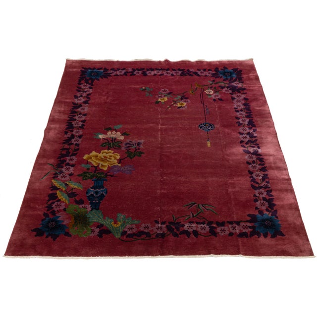 Room Size Red Art Deco Chinese Designed Wool Rug From the 1920s For Sale - Image 4 of 11