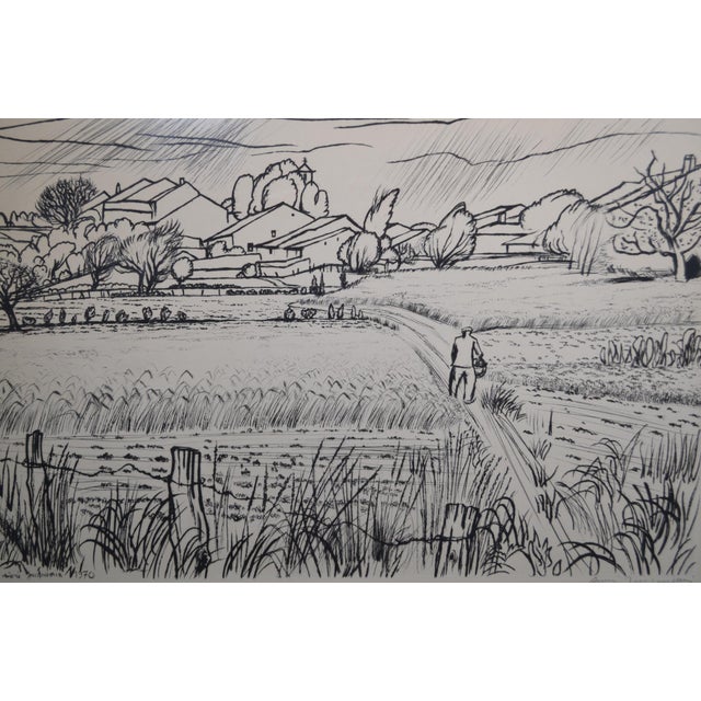 André Jacquemin “Return From the Fields“ Black Engraving Signed, Dated 1970, Framed For Sale - Image 6 of 11