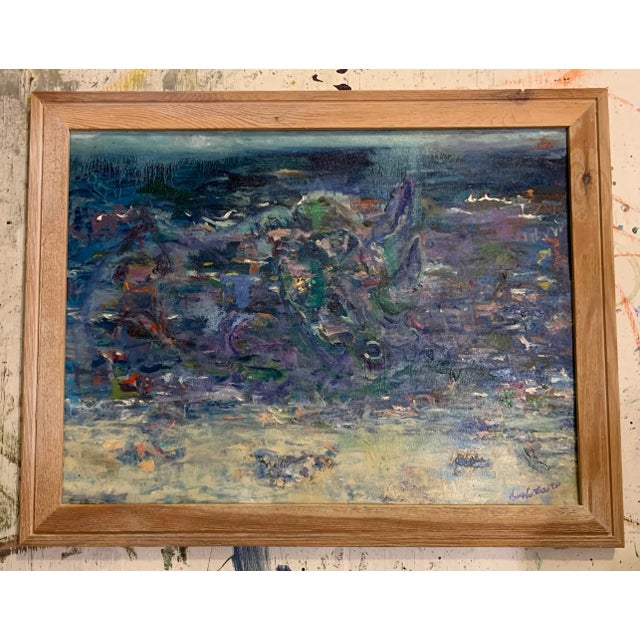 Abstract Ocean, 27.5x21.25, Original Oil Painting, Signed Art, Framed Ready to hang. Great gift. Van Ness Artist Statement...