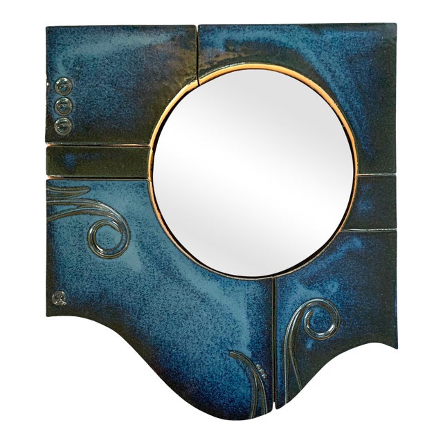 Late 20th Century Handcrafted Ceramic Wall Mirror For Sale