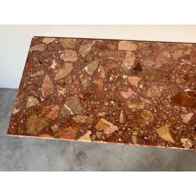 1980s 1980’s Vintage Brutalist Metal Console Table With Breccia Pernice Marble Top For Sale - Image 5 of 12