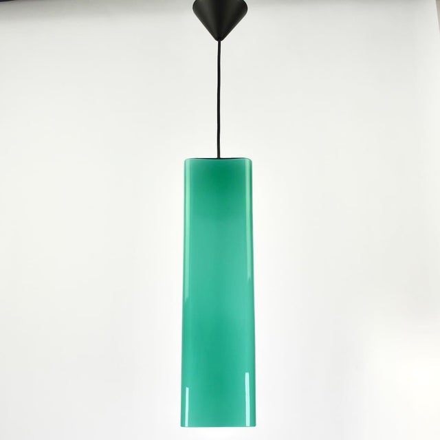 Gino Vistosi Vintage Large Mid Century Modern Murano Glass Pendant Light Gino Vistosi | Teal Green Rectangular Tube Vintage Retro | Venini Massimo Vignelli 1950s For Sale - Image 4 of 12