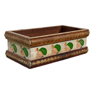 Antique c.1900 American Folk Art Hand Painted Figural Storage Box / Blanket Chest / Cache Pot For Sale