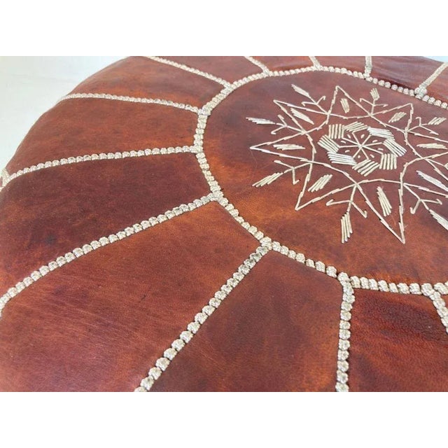 Brown Moroccan Handcrafted Leather Brown Ottoman For Sale - Image 8 of 12