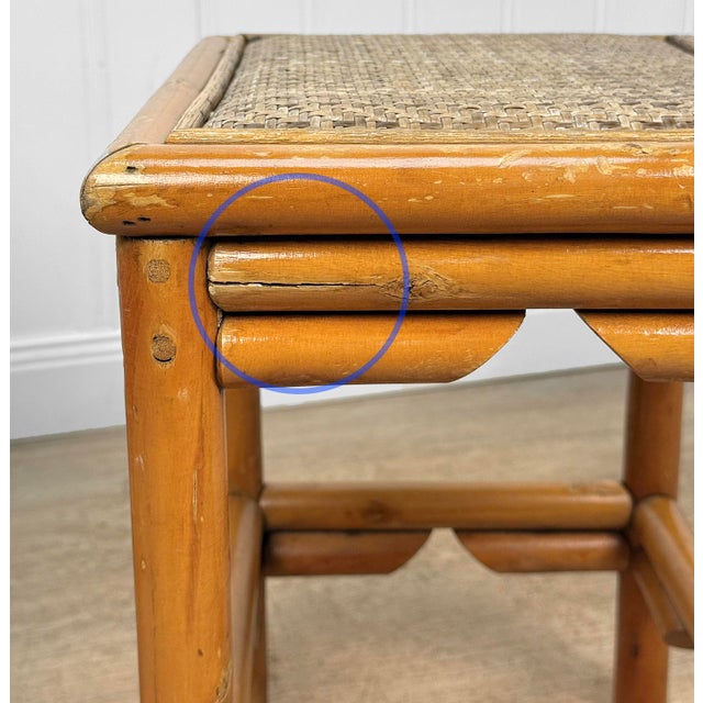 Wood Vintage 1970s Coastal Rattan End Table Stands W/ Wicker Tops - A Pair For Sale - Image 7 of 10