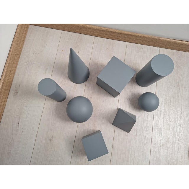 Mid-Century Modern Wooden Geometric-Shape Ornaments in Light Blue Lacquer from Molteni, 1990s, Set of 8 For Sale - Image 3 of 14