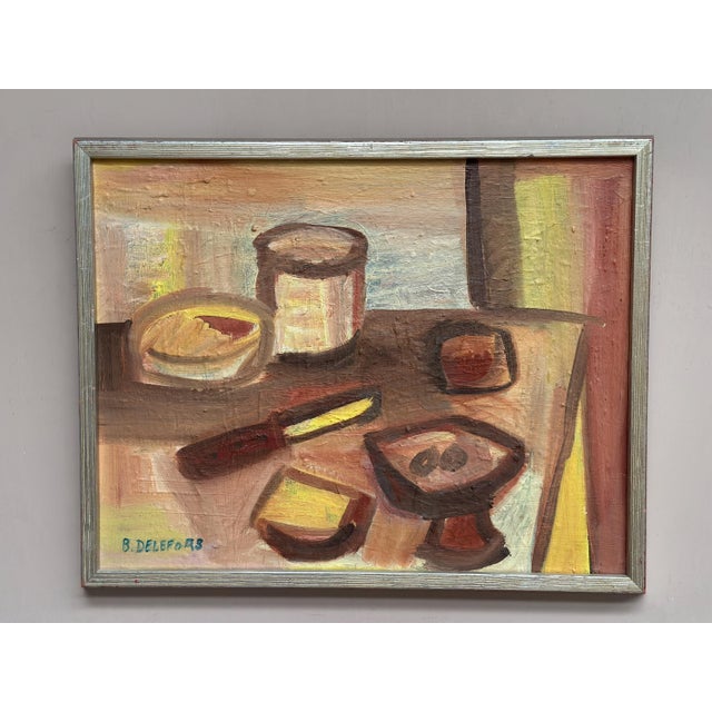 Original swedish oil on canvas – “breakfast ” by bengt delefors – signed ‘b. Delefors’ – vintage & framed – 49 × 40 cm...