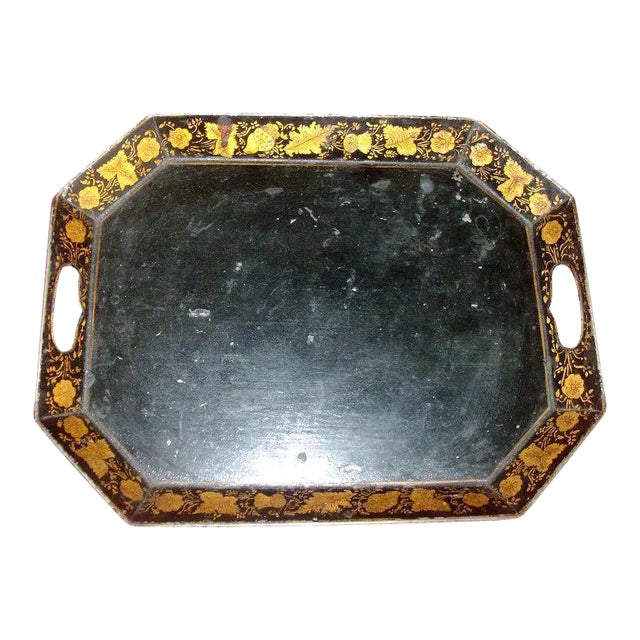 1810 English Regency Gilt Penwork Tole Tray For Sale