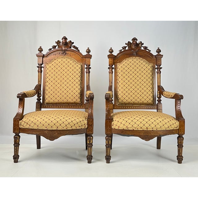 Wood 19th-Century Italian Renaissance Revival Carved & Gilt 3-Piece Parlor Suite – Settee & Armchairs For Sale - Image 7 of 18