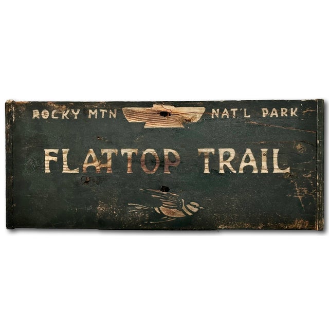 Authentic Old Aged & Weathered Hand Painted Wood Sign From Flattop Trail Rocky Mountian National Park Colorado For Sale - Image 16 of 18