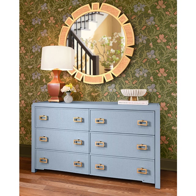 Brand new, special order item. Not vintage. Add unique flair to any room with the Sunday Framed Rattan Round Modern...